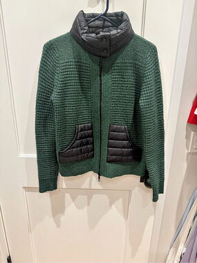 Lisa Todd Posh Puffer Knit Cardigan Green & Black Small
